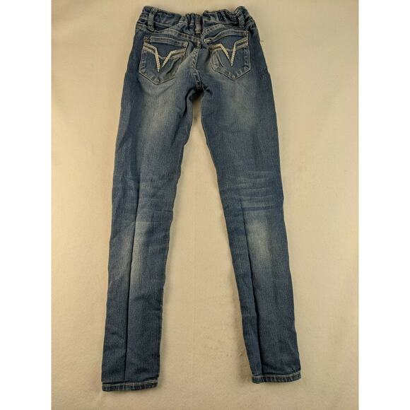 Girls Vigoss the Jagger Skinny Jeans Size 12 Distressed Patch Blue Denim - Picture 2 of 11